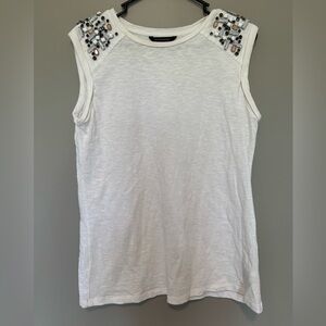 Banana Republic Embellished Shoulder White Sleeveless Top